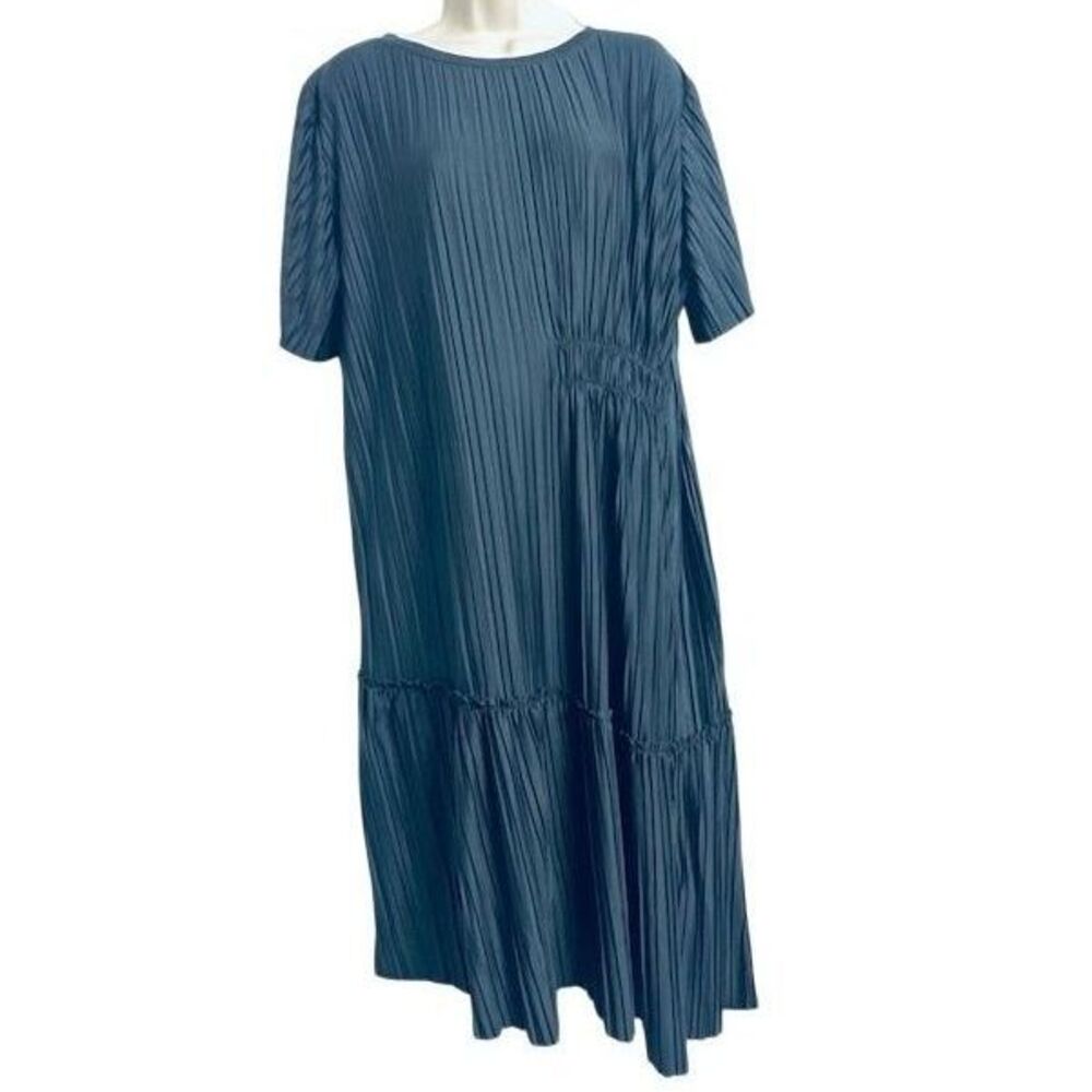 ZARA Turkey Whimsical Oversized Flowy Asymmetric Hem Pleaded Tunic Midi Dress L